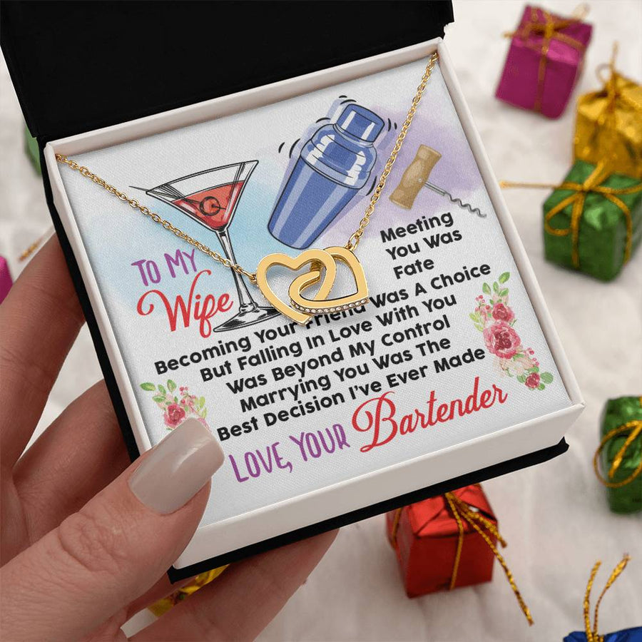 Falling In Love With You Was Beyond My Control 18K Rose Gold Interlocking Hearts Necklace Jewelry Beautiful Gift for Bartender’s Wife