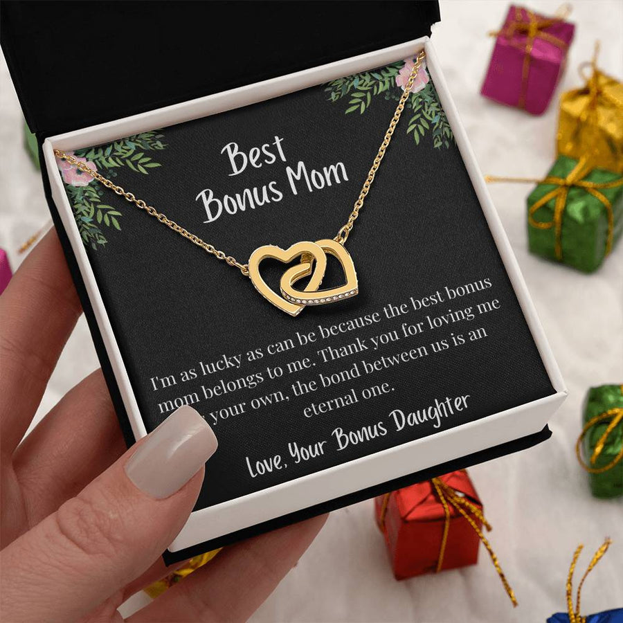 The Bond Between Us Is An Eternal One 18K Rose Gold Interlocking Hearts Necklace Jewelry Perfect Gift for Bonus Mom