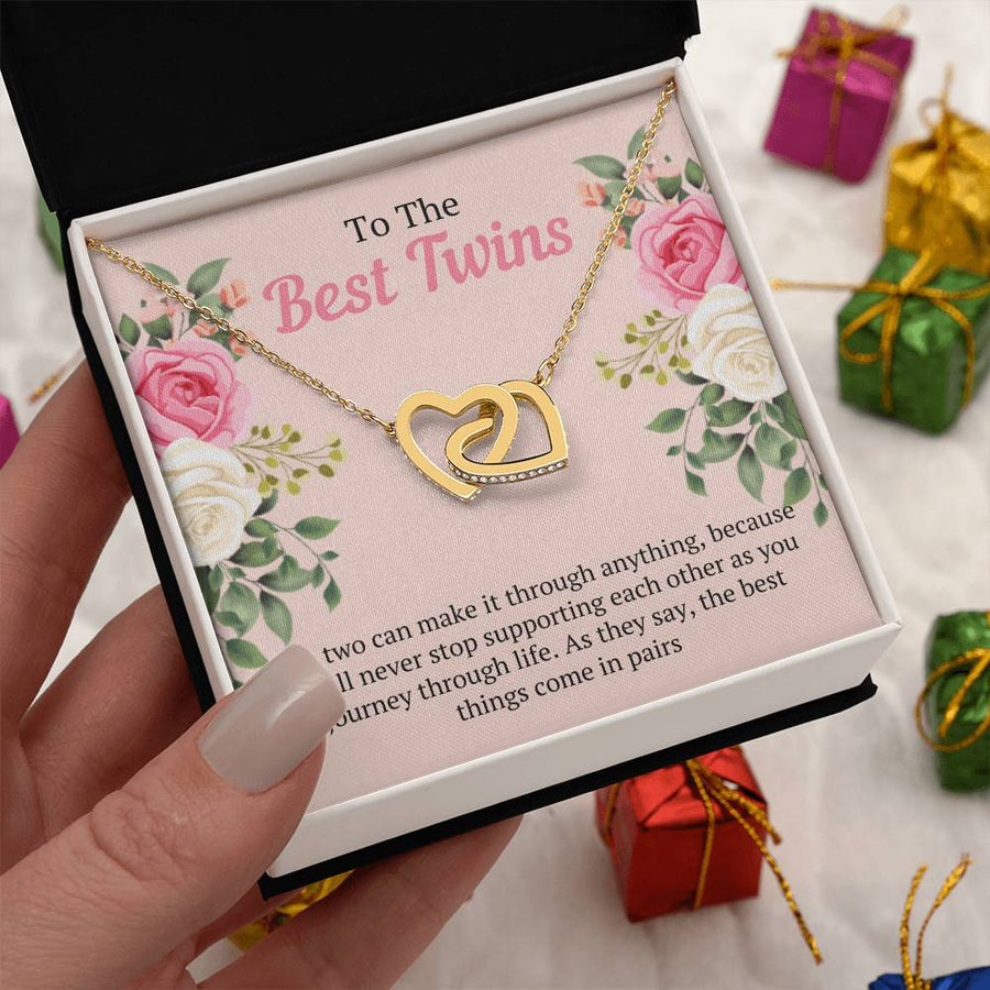 The Best Things Come In Pairs 18K Rose Gold Interlocking Hearts Necklace Jewelry Perfect Birthday Gift for Twins