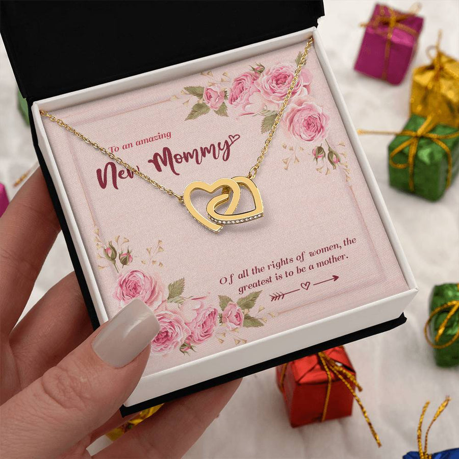 To An Amazing New Mommy 18K Rose Gold Interlocking Hearts Necklace Jewelry Special Gift for Mom To Be Baby Shower