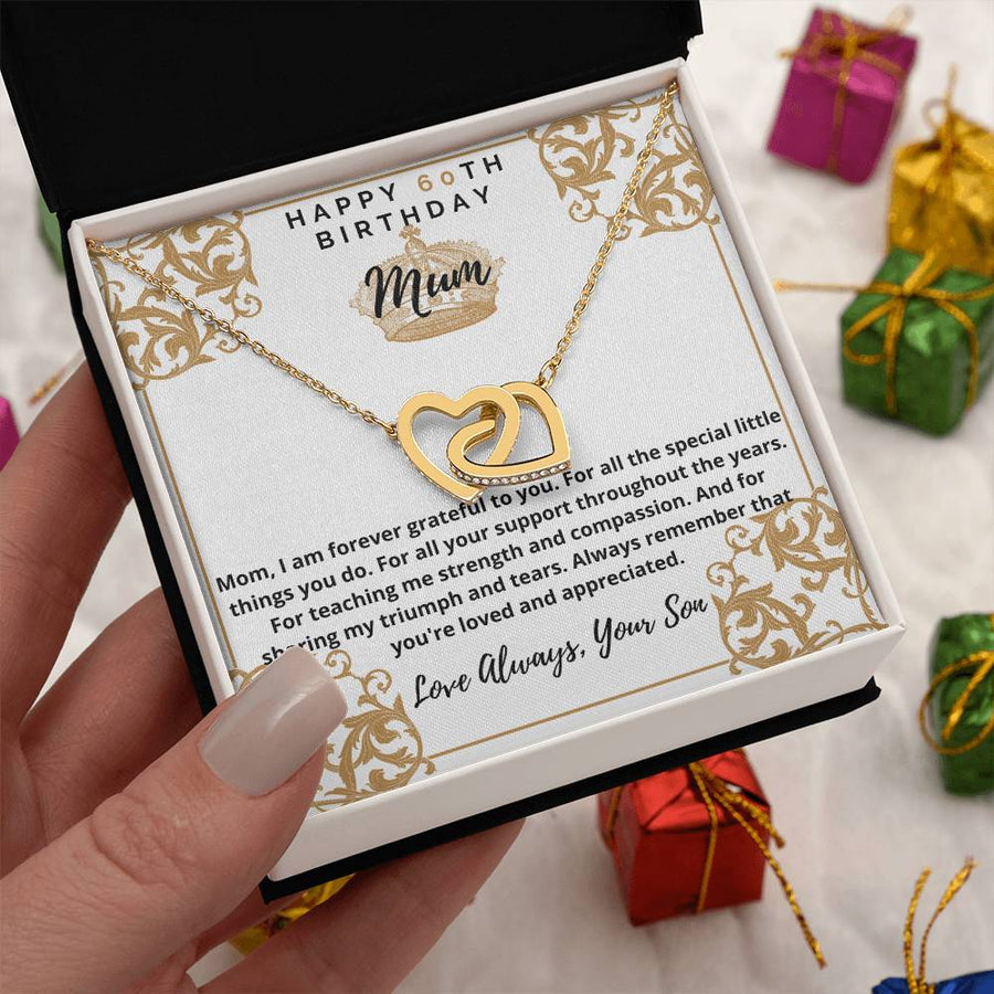 For All Your Support Throughout The Years 18K Rose Gold Interlocking Hearts Necklace Jewelry – Special 60th Birthday Gift for Mum from Son