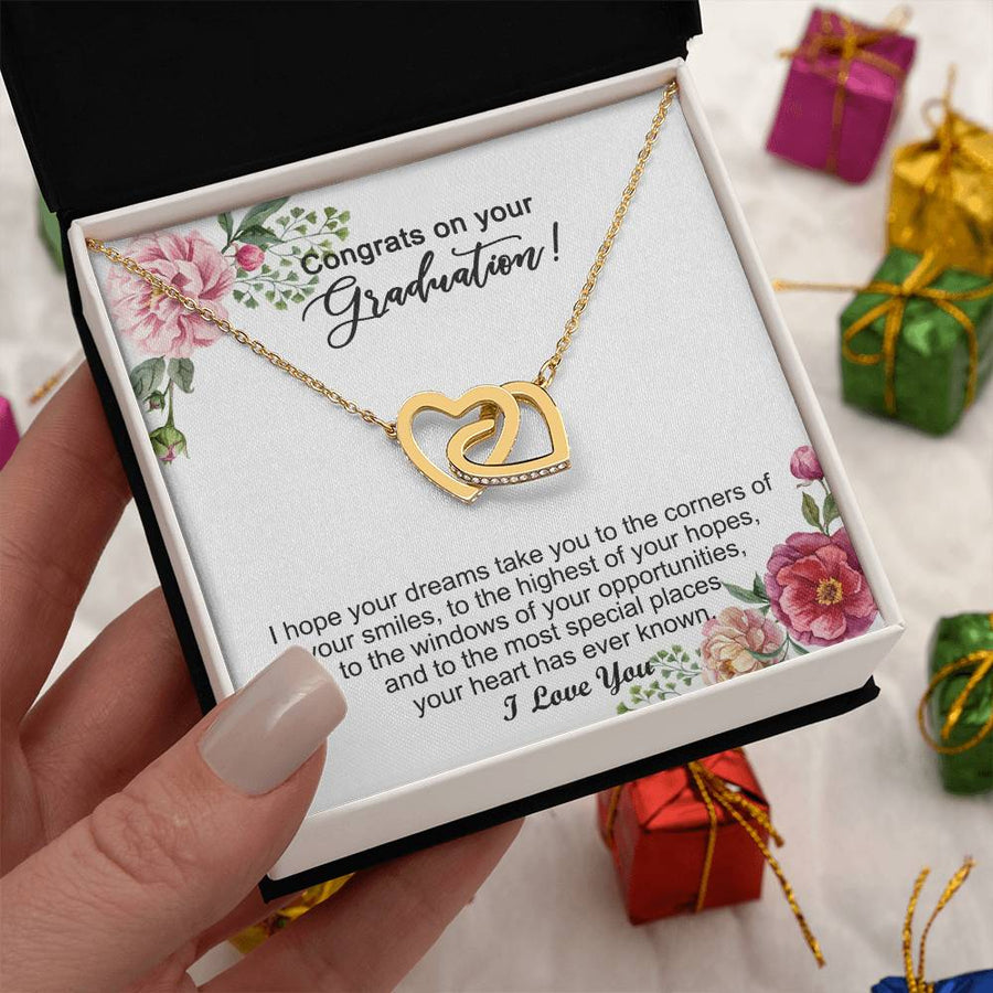 Your Graduation, Shine Bright 18K Rose Gold Interlocking Hearts Necklace Jewelry Inspirational Graduation Gift for Girls