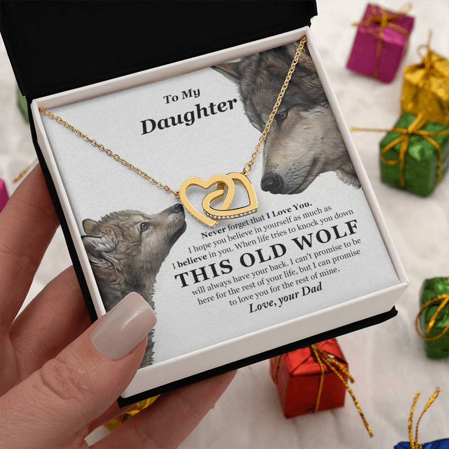 This Old Wolf Will Always Have Your Back 18K Rose Gold Interlocking Hearts Necklace Jewelry Special Gift for Daughter Birthday from Dad