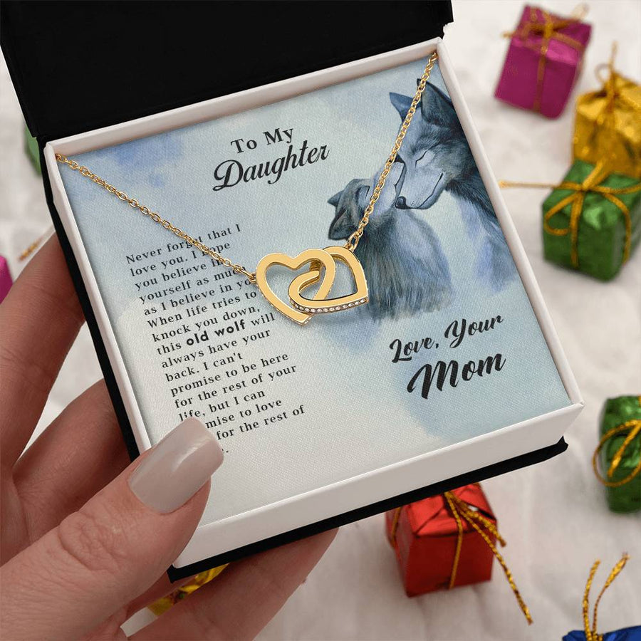 Old Wolf Will Always Have Your Back 18K Rose Gold Interlocking Hearts Necklace Jewelry Special Gift for Daughter from Mom