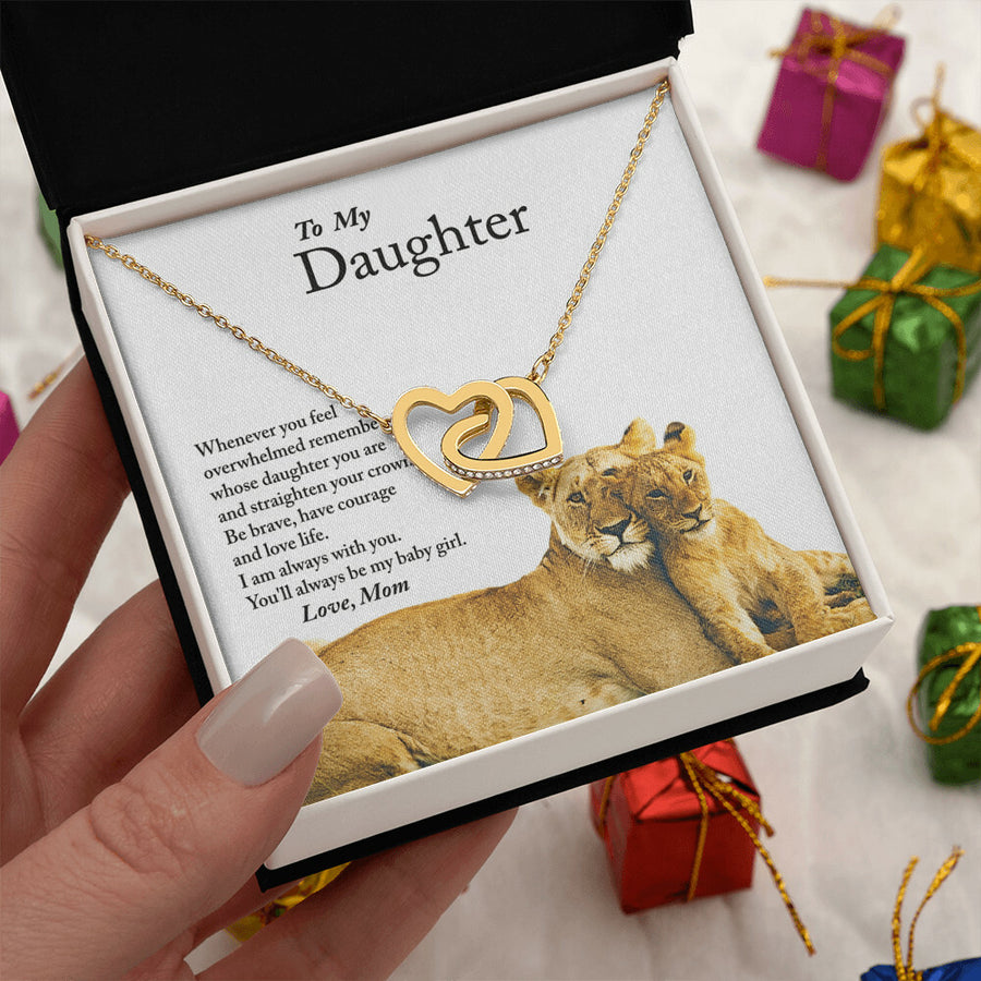 Whose Daughter You Are And Straighten Your Crown 18K Rose Gold Interlocking Hearts Necklace Jewelry Special Gift for Daughter Birthday from Mom