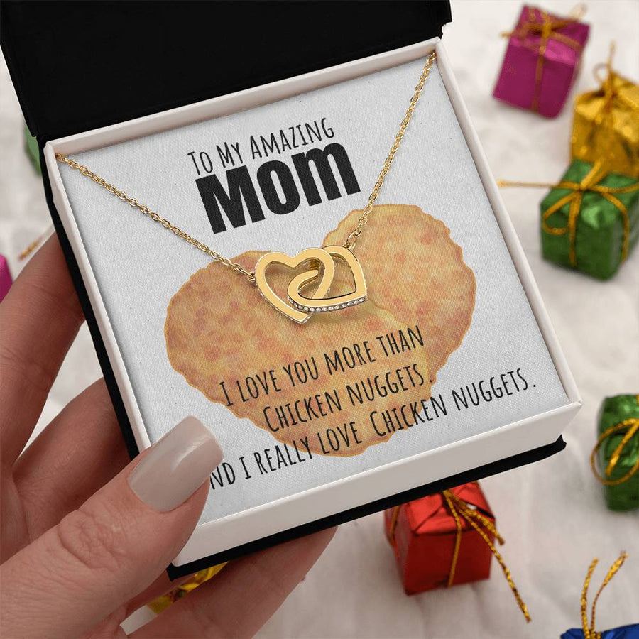 I Love You More Than Chicken Nuggets 18K Rose Gold Interlocking Hearts Necklace Jewelry Funny Birthday Gift for Mom