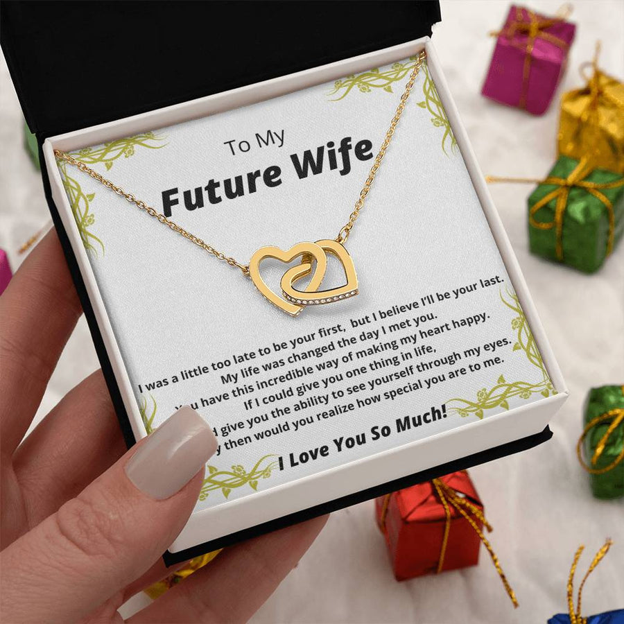 My Life Was Changed The Day I Met You 18K Rose Gold Interlocking Hearts Necklace Jewelry – Romantic Gift for Future Wife from Fiancé