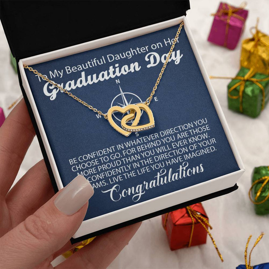 Directions of Your Dreams Graduation Necklace 18K Rose Gold Interlocking Hearts Necklace Jewelry Graduation Gift for Daughter