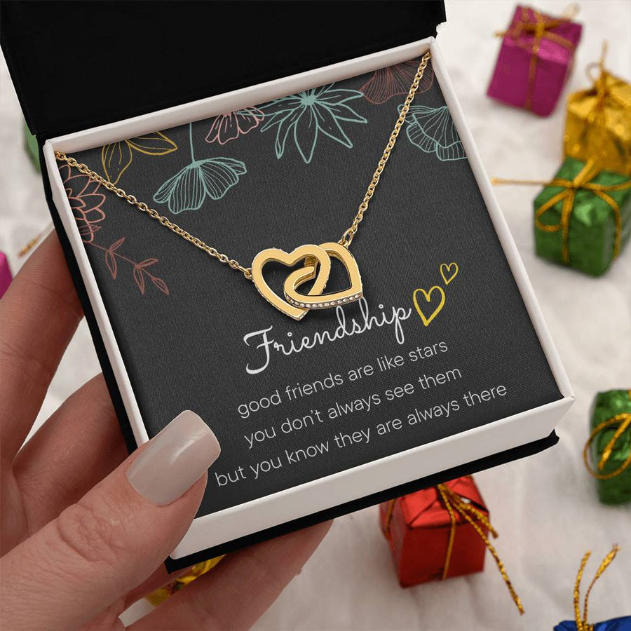 Good Friends Are Like Stars 18K Rose Gold Interlocking Hearts Necklace Jewelry Unique Gift for Best Friend Birthday