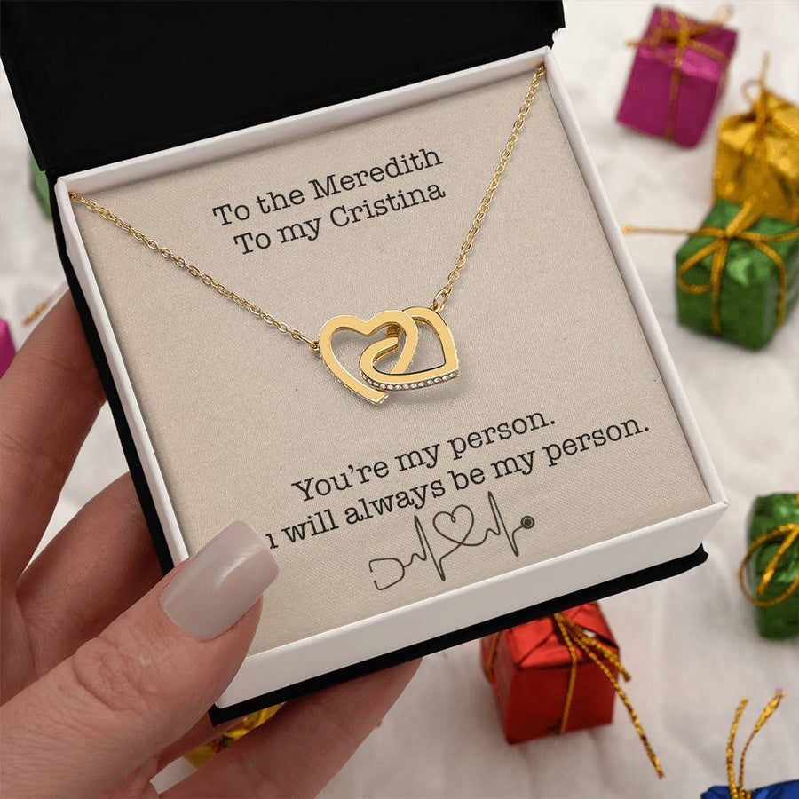 You’re My Person Always 18K Rose Gold Interlocking Hearts Necklace Jewelry Friendship Gift for Best Friend Grey’s Anatomy Fans