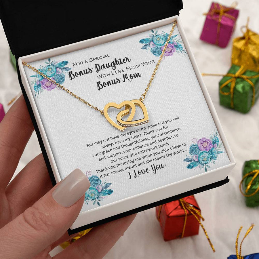 Thank You For Loving Me When You Didn’t Have To 18K Rose Gold Interlocking Hearts Necklace Jewelry Beautiful Gift for Bonus Daughter from Bonus Mom
