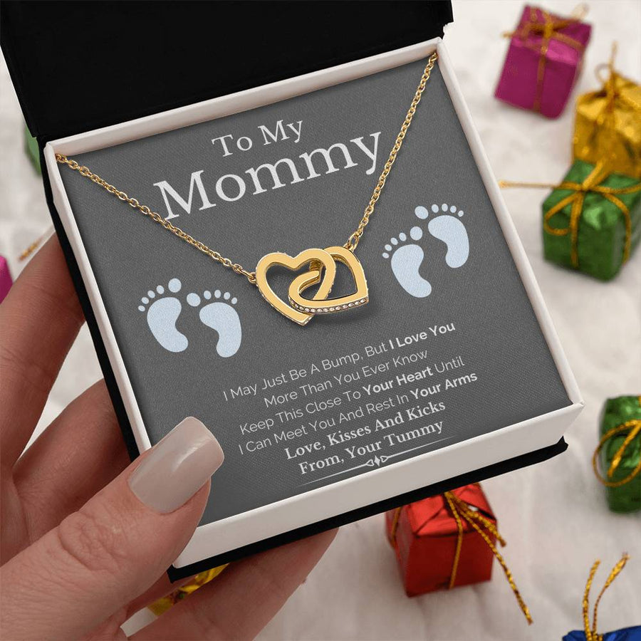 I May Just Be A Bump But I Love You More 18K Rose Gold Interlocking Hearts Necklace Jewelry Special Gift for Mom Baby Shower from Your Tummy