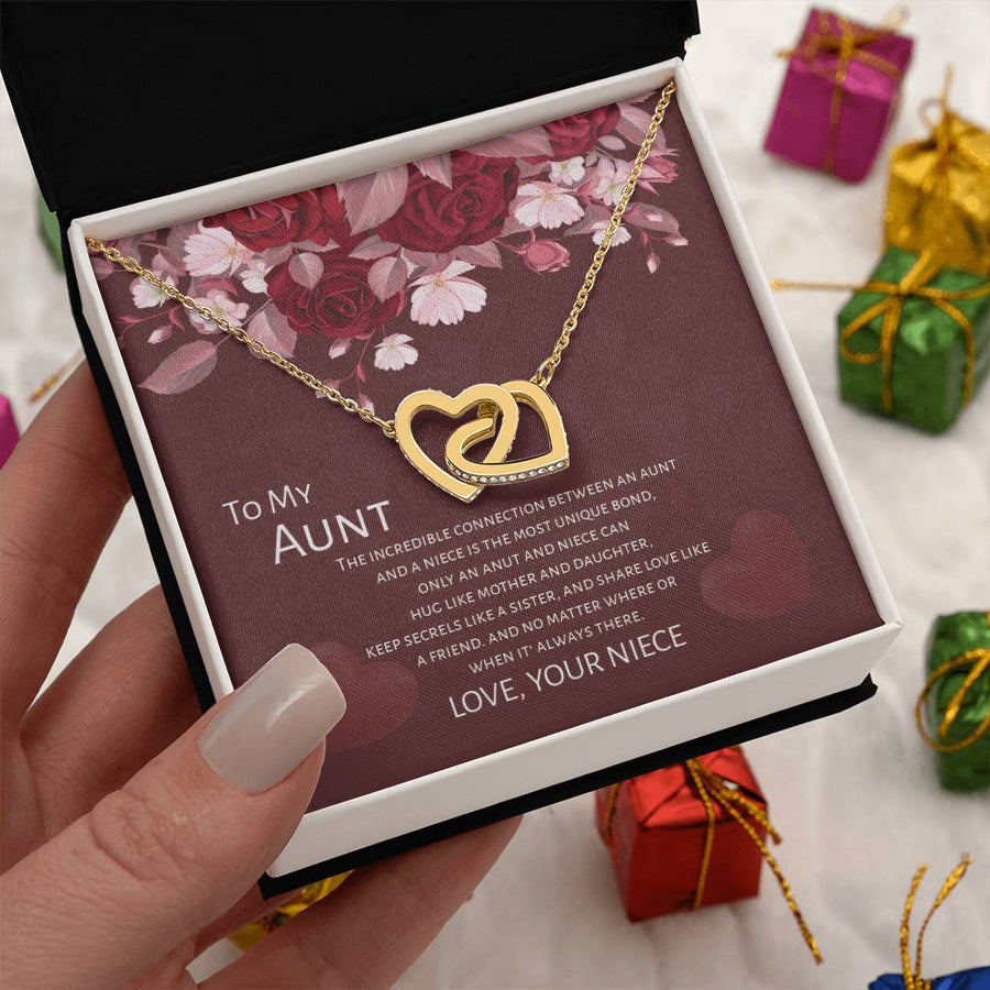 Keep Secrets Like a Sister Share Love Like Friend 18K Rose Gold Interlocking Hearts Necklace Jewelry Special Gift for Aunt Birthday