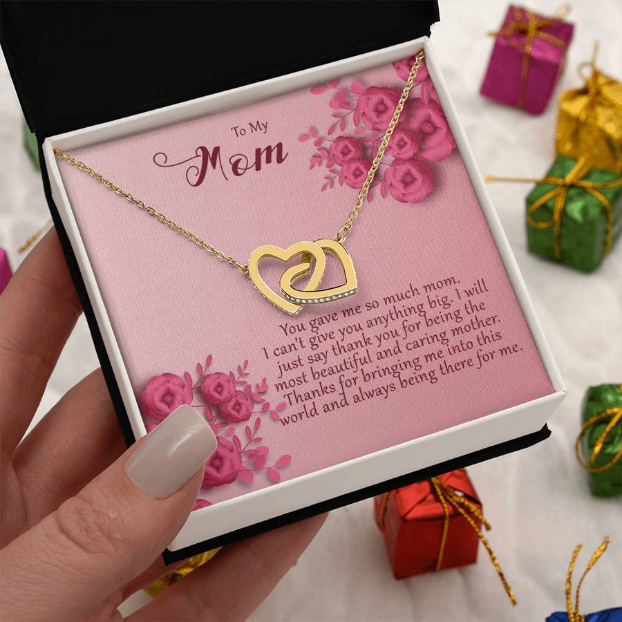 Most Beautiful & Caring Mother 18K Rose Gold Interlocking Hearts Necklace Jewelry Emotional Gift for Mom Special Occasion
