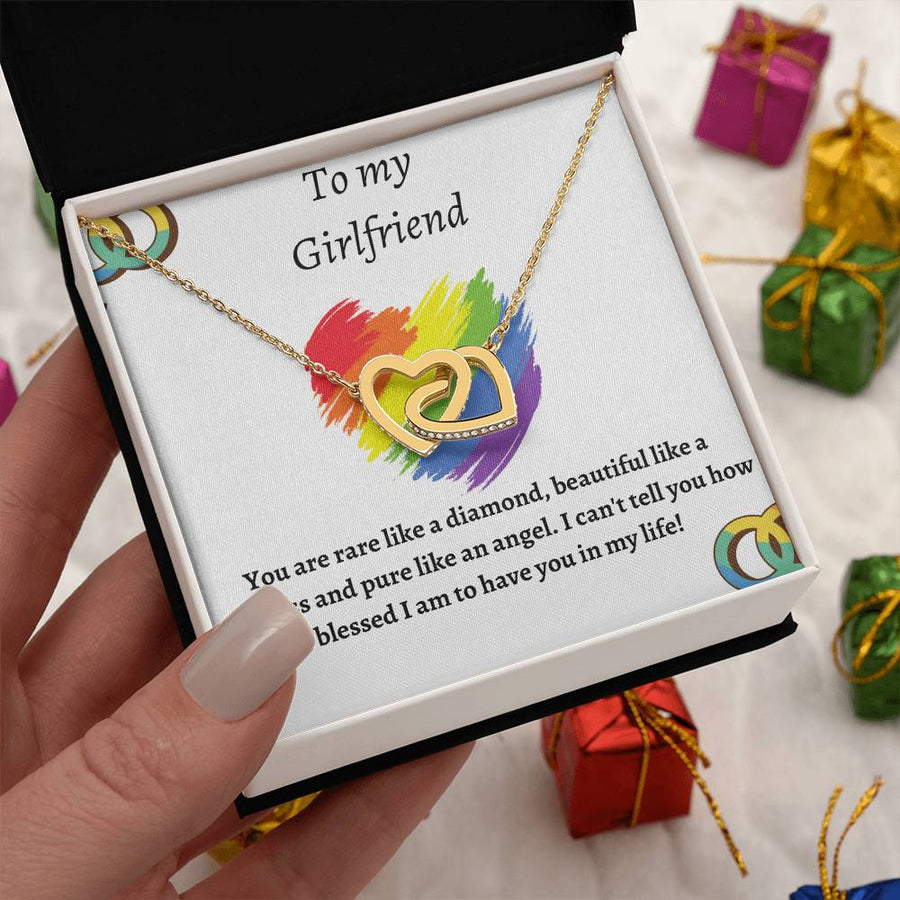Blessed to Have You in My Life 18K Rose Gold Interlocking Hearts Necklace Jewelry Heartfelt Gift for Girlfriend Pride Celebration