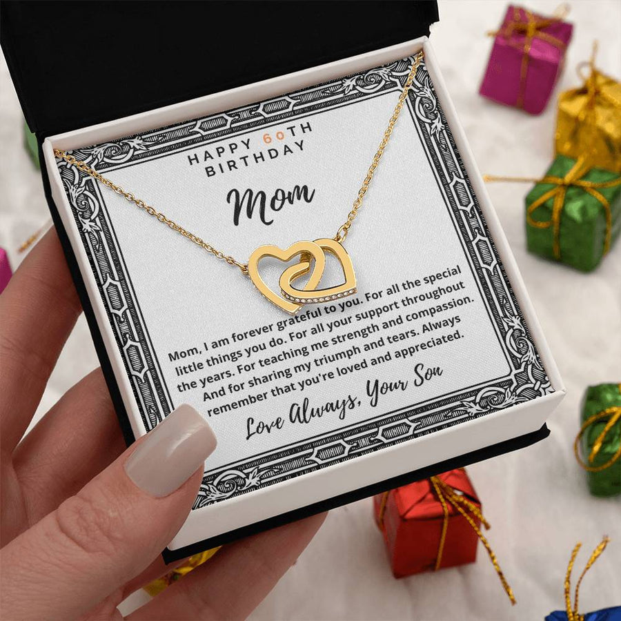 For All The Special Little Things You Do 18K Rose Gold Interlocking Hearts Necklace Jewelry – Beautiful 60th Birthday Gift for Mom from Son