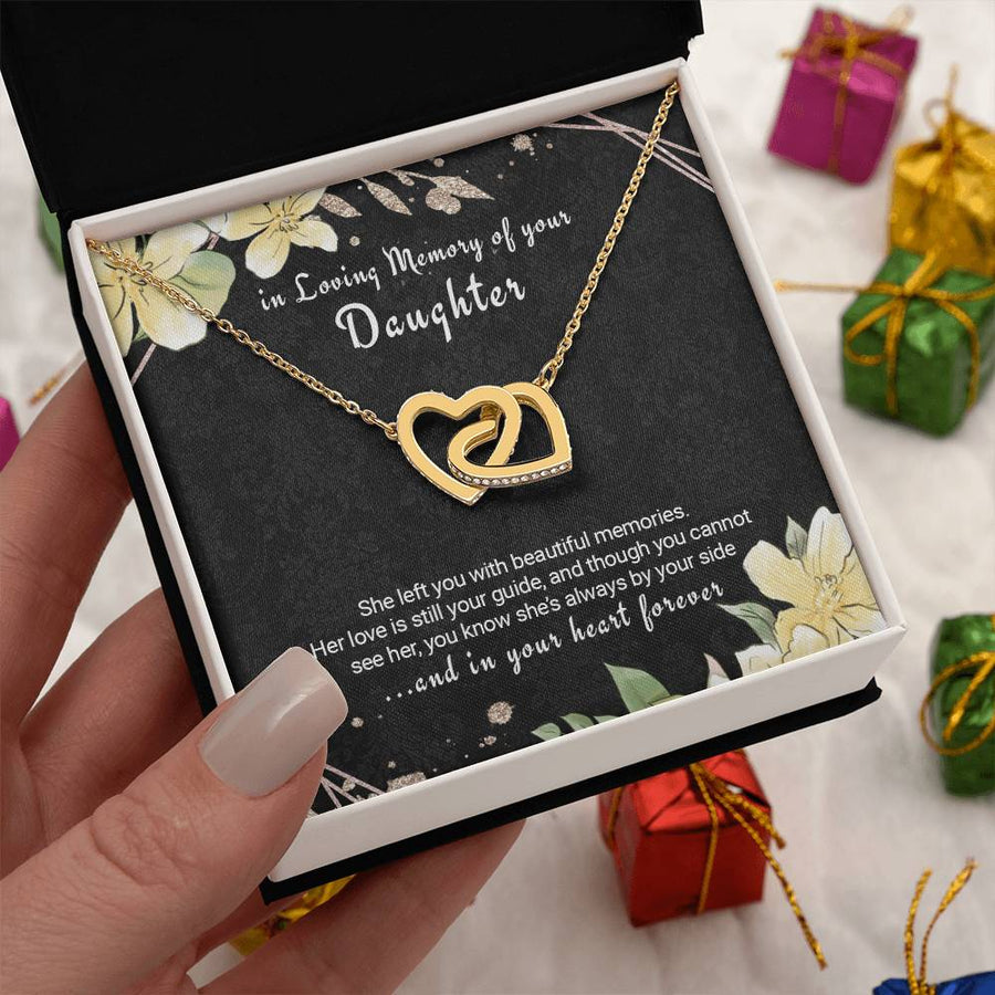 She Left You With Beautiful Memories 18K Rose Gold Interlocking Hearts Necklace Jewelry Sympathy Memorial Gift for Loss of Daughter