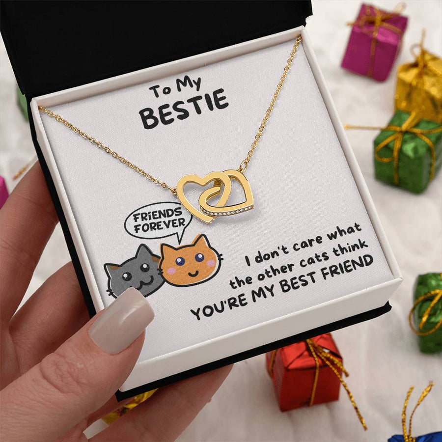 Friends Forever To My Bestie Cat Edition 18K Rose Gold Interlocking Hearts Necklace Jewelry Special Friendship Necklace