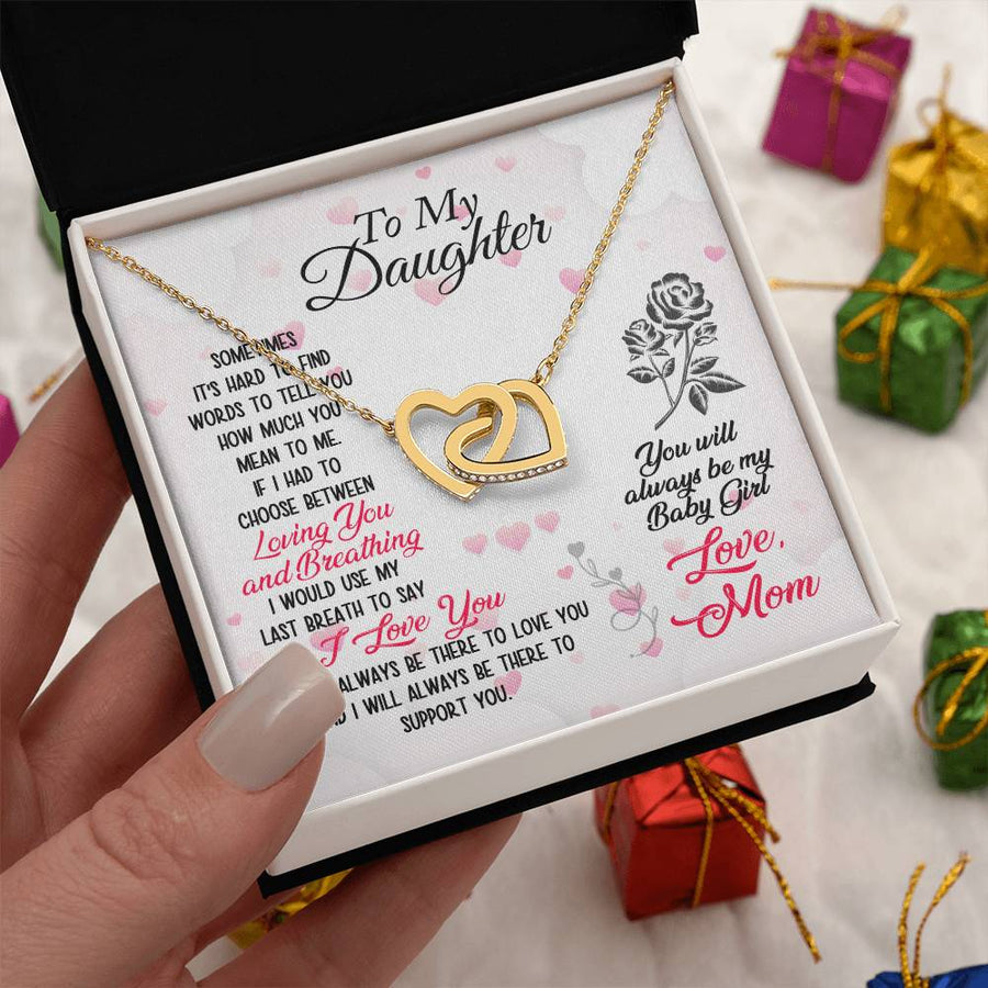 Find Words To Tell You How Much You Mean To Me 18K Rose Gold Interlocking Hearts Necklace Jewelry – Beautiful Birthday Gift for Daughter
