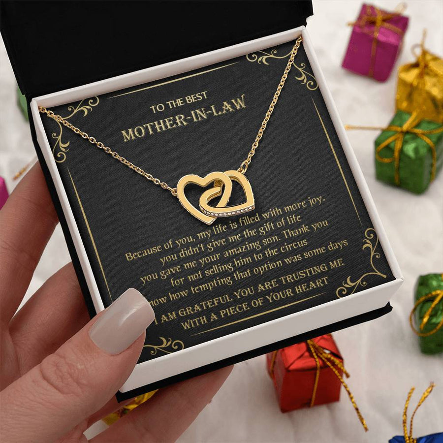You Gave Me Your Amazing Son 18K Rose Gold Interlocking Hearts Necklace Jewelry Special Gift for Mother-In-Law Birthday