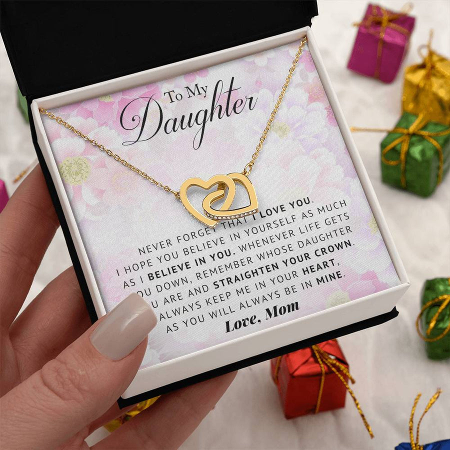 As Much As I Believe In You 18K Rose Gold Interlocking Hearts Necklace Jewelry Beautiful Gift for Daughter Birthday from Mom