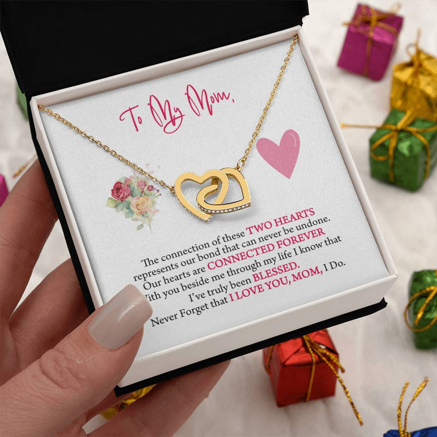 Two Hearts Connected Forever 18K Rose Gold Interlocking Hearts Necklace Jewelry Heartfelt Gift for Mom Mother’s Day from Daughter