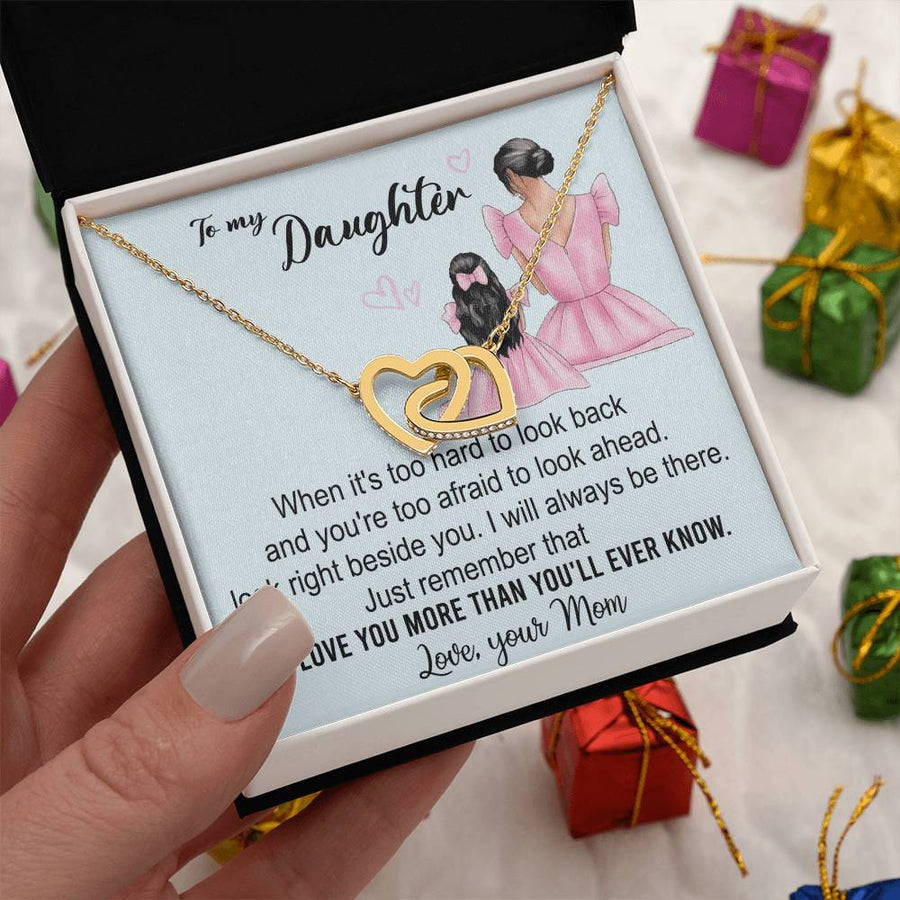 When It’s Too Hard to Look Back I’ll Always Be There 18K Rose Gold Interlocking Hearts Necklace Jewelry Special Gift for Daughter Birthday from Mom