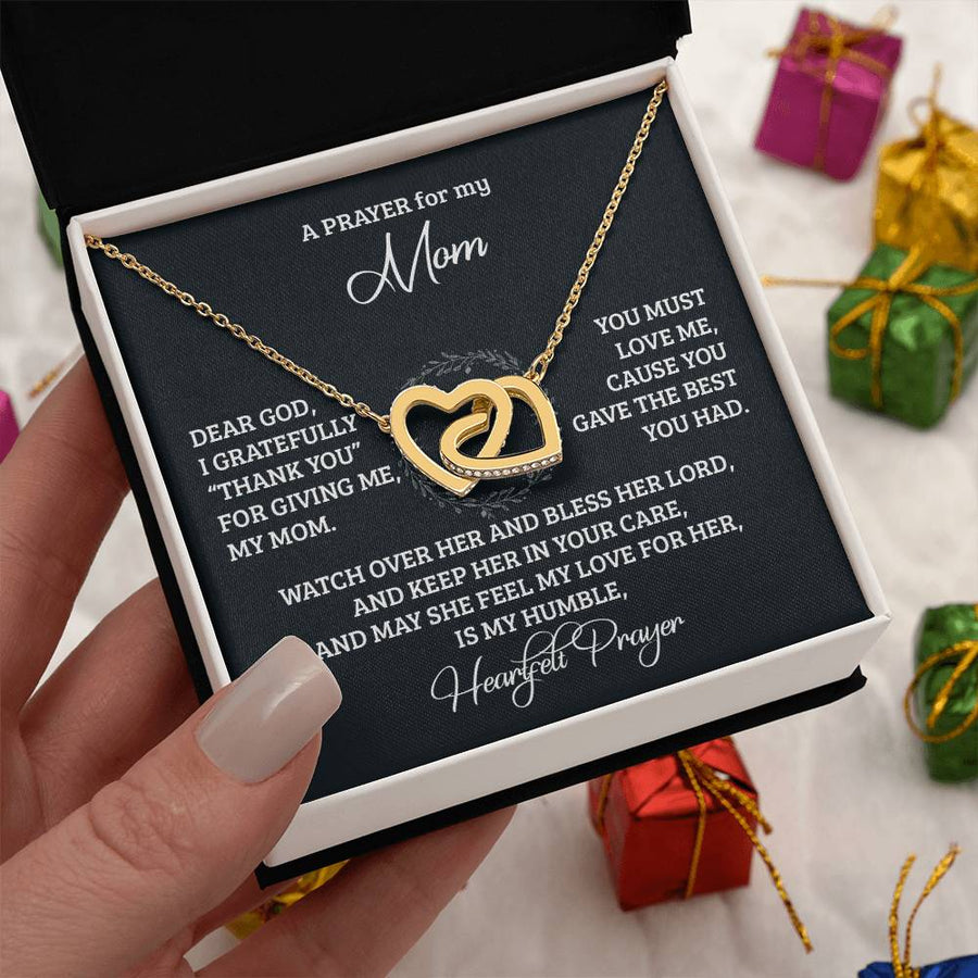 I Gratefully Thank You For Giving Me My Mom 18K Rose Gold Interlocking Hearts Necklace Jewelry – Beautiful Prayer Birthday Gift for Mom