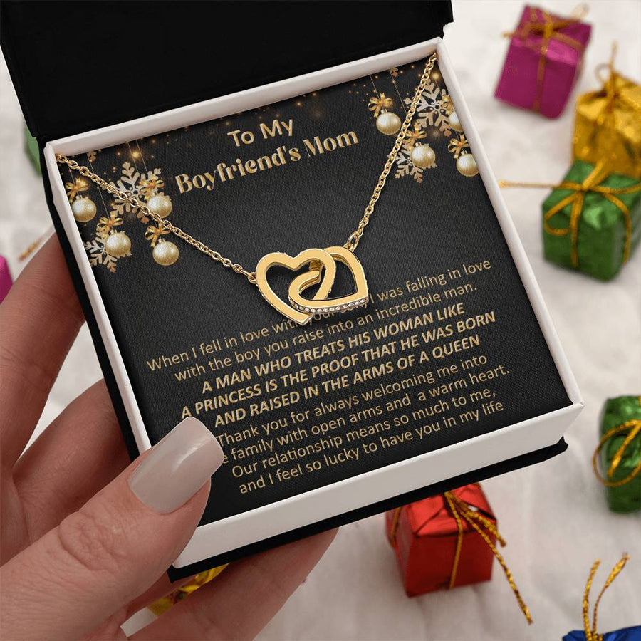 Raised by a Queen Treats His Woman Like Princess 18K Rose Gold Interlocking Hearts Necklace Jewelry Special Gift for Boyfriend’s Mom Christmas