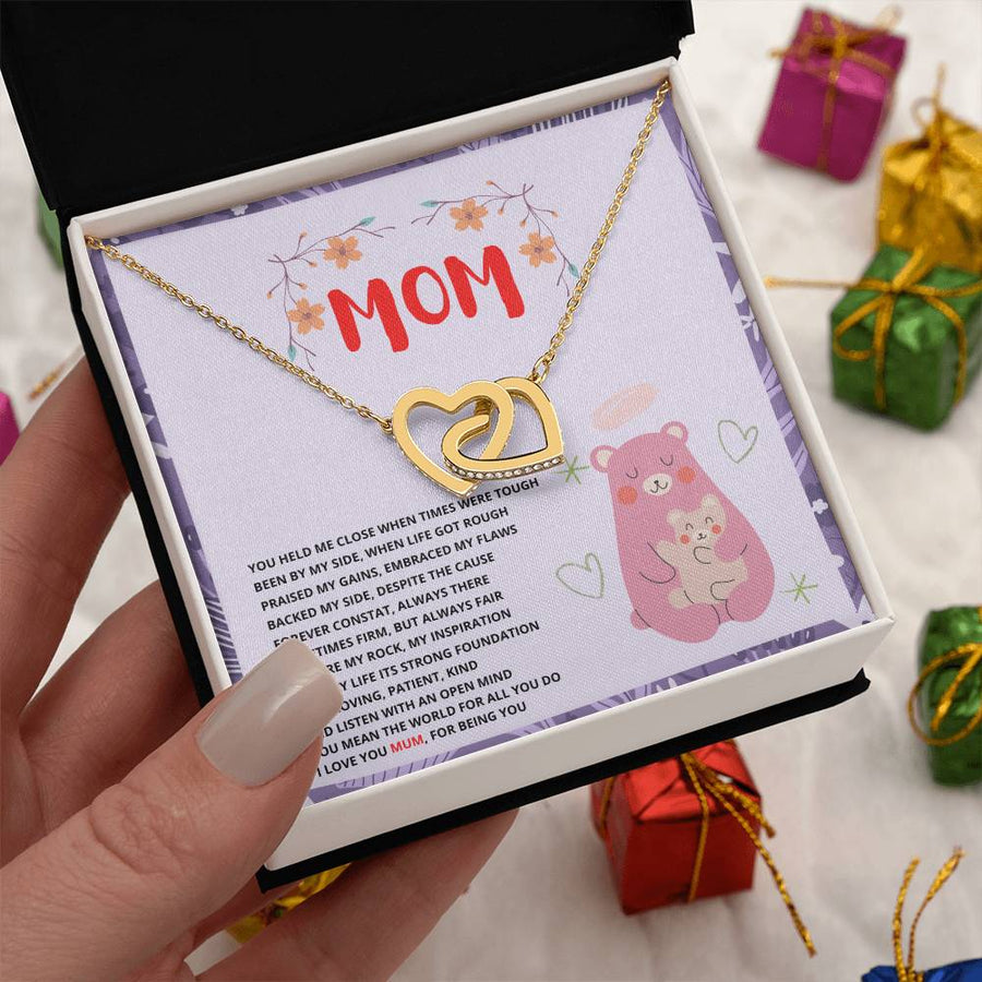 You Held Me Close When Times Were Tough 18K Rose Gold Interlocking Hearts Necklace Jewelry Beautiful Gift for Mom Christmas
