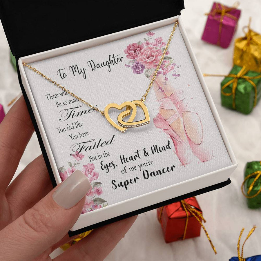 You’re A Super Dancer 18K Rose Gold Interlocking Hearts Necklace Jewelry Beautiful Gift for Dancing Daughter Birthday