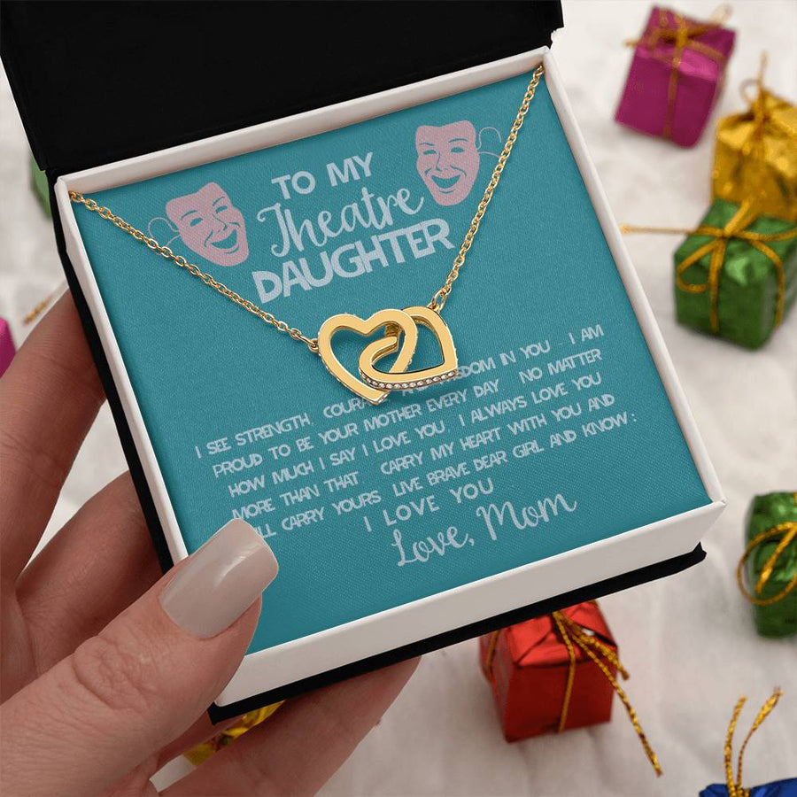 Carry My Heart With You Brave Daughter 18K Rose Gold Interlocking Hearts Necklace Jewelry Special Birthday Gift for Theatre Daughter