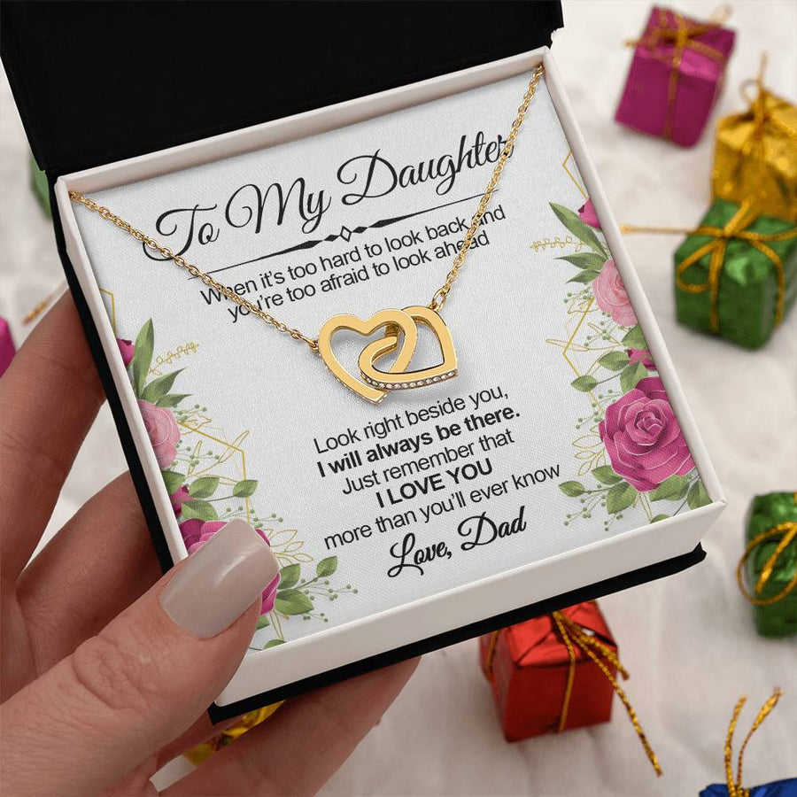 You’re Too Afraid To Look Ahead 18K Rose Gold Interlocking Hearts Necklace Jewelry Special Gift for Daughter Birthday
