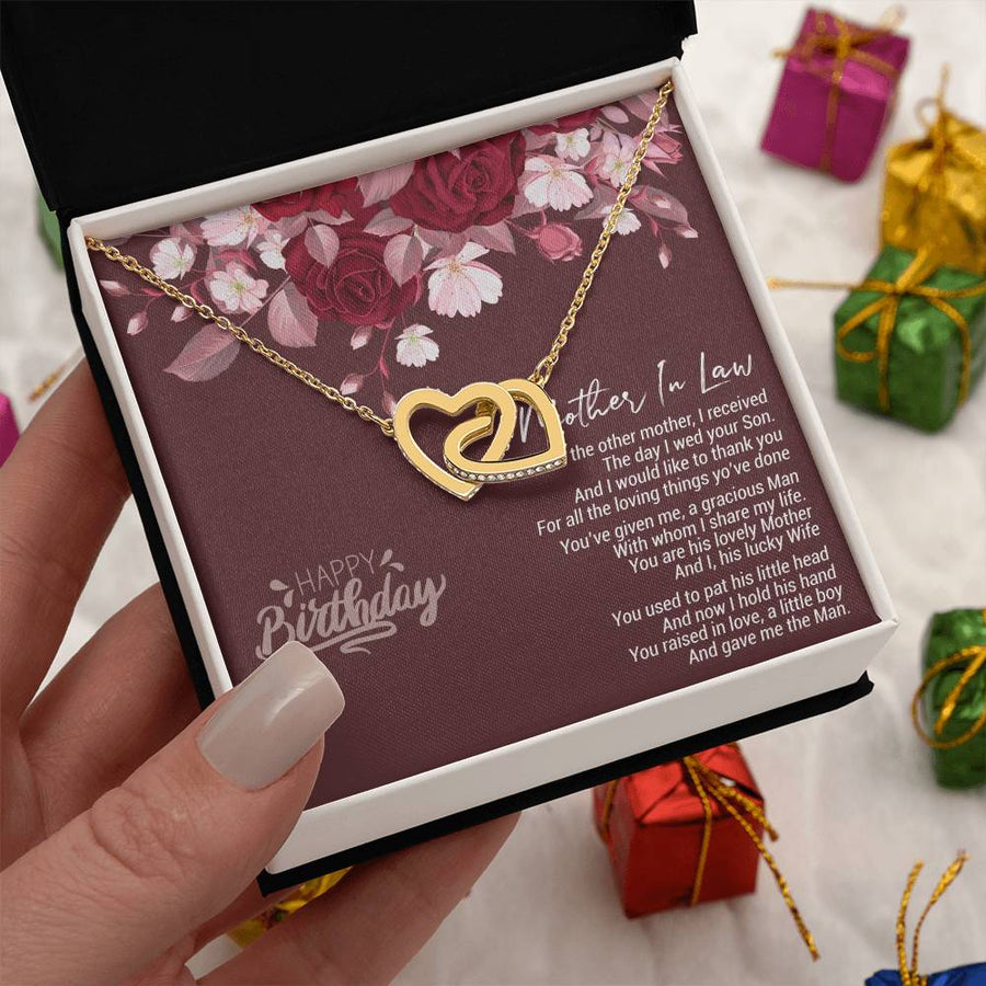 The Day I Wed Your Son 18K Rose Gold Interlocking Hearts Necklace Jewelry Special Birthday Gift for Mother-in-Law