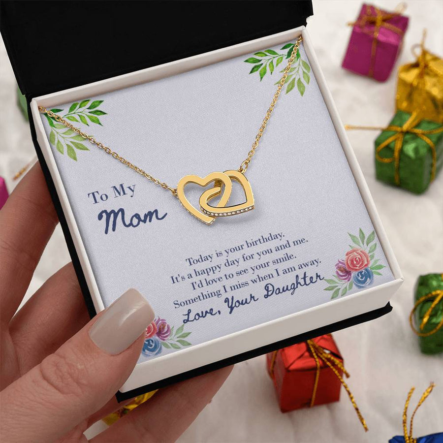 I'd Love to See Your Smile Mom 18K Rose Gold Interlocking Hearts Necklace Jewelry Special Birthday Gift for Mom