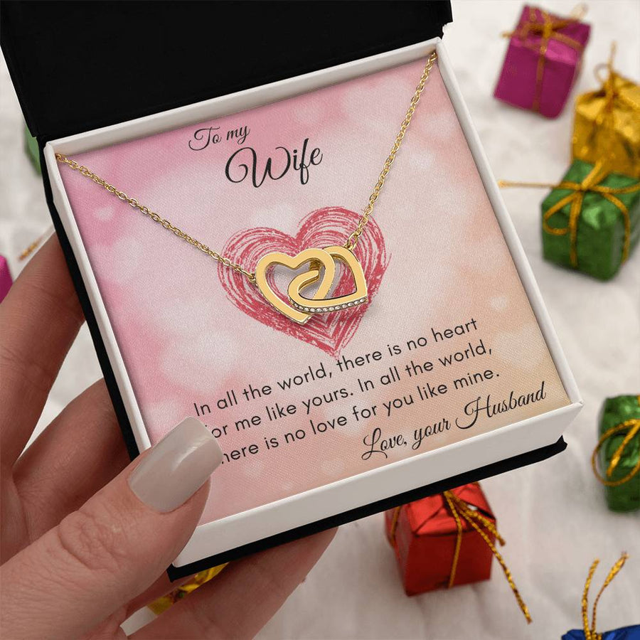 No Heart for Me Like Yours 18K Rose Gold Interlocking Hearts Necklace Jewelry Romantic Gift for Wife Anniversary