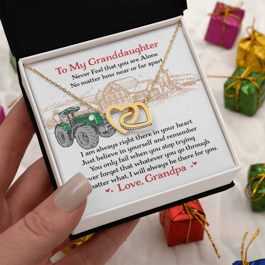 No Matter How Near Or Far Apart 18K Rose Gold Interlocking Hearts Necklace Jewelry Special Gift for Farmer’s Granddaughter from Grandpa