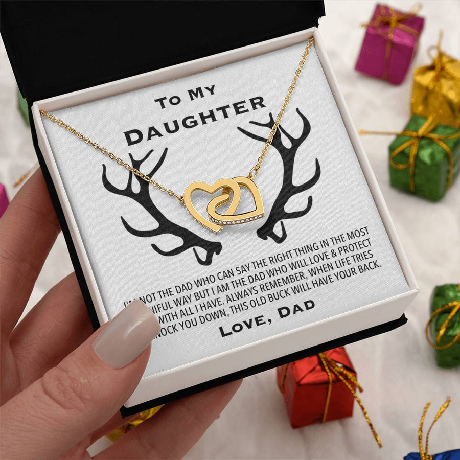 This Old Buck Will Always Have Your Back 18K Rose Gold Interlocking Hearts Necklace Jewelry Unique Protective Gift for Daughter from Dad