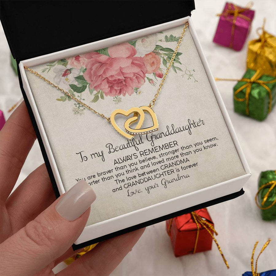 Grandma And Granddaughter Is Forever 18K Rose Gold Interlocking Hearts Necklace Jewelry Beautiful Gift for Granddaughter Birthday