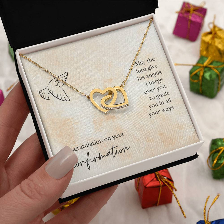 May The Lord Give His Angels Charge Over You To Guide You In All Your Ways 18K Rose Gold Interlocking Hearts Necklace Jewelry Special Confirmation Gift