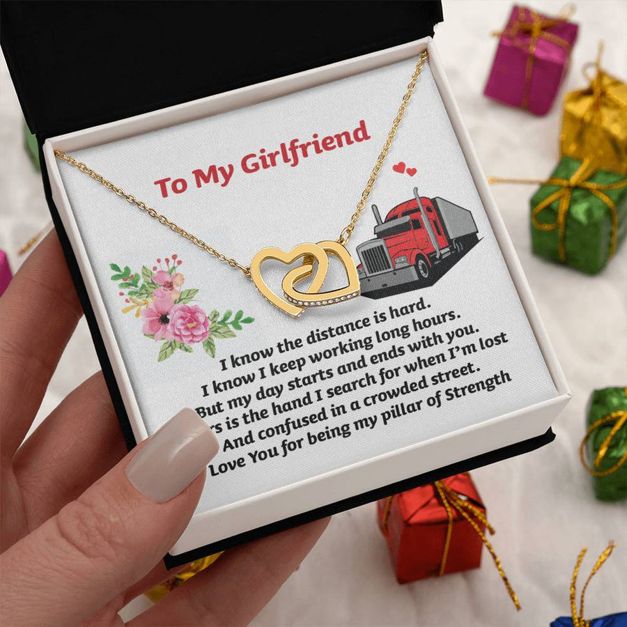 My Pillar of Strength Across the Miles 18K Rose Gold Interlocking Hearts Necklace Jewelry Heartfelt Gift for Long Distance Girlfriend Trucker Anniversary