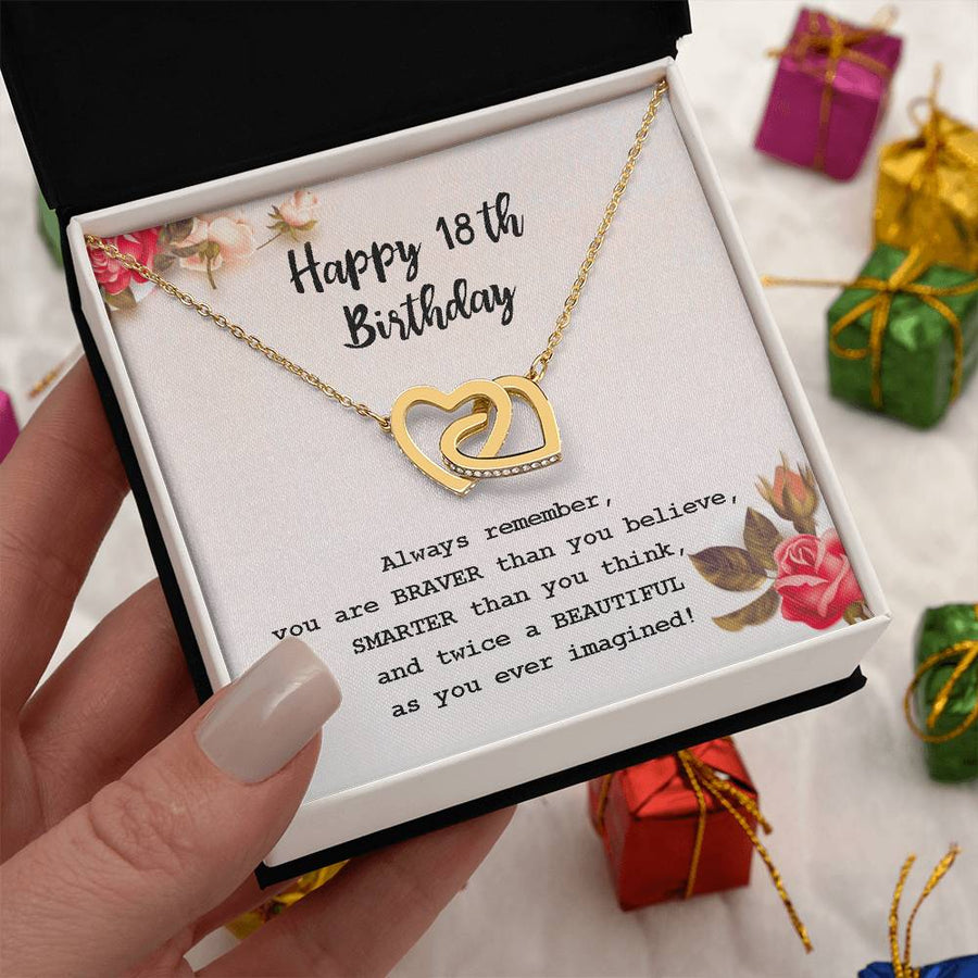 Twice As Beautiful As You Ever Imagined 18K Rose Gold Interlocking Hearts Necklace Jewelry – Special 18th Birthday Gift for Daughter from Mom