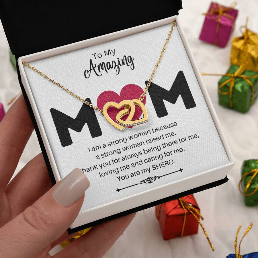 A Strong Woman Raised Me 18K Rose Gold Interlocking Hearts Necklace Jewelry Special Gift for Mom