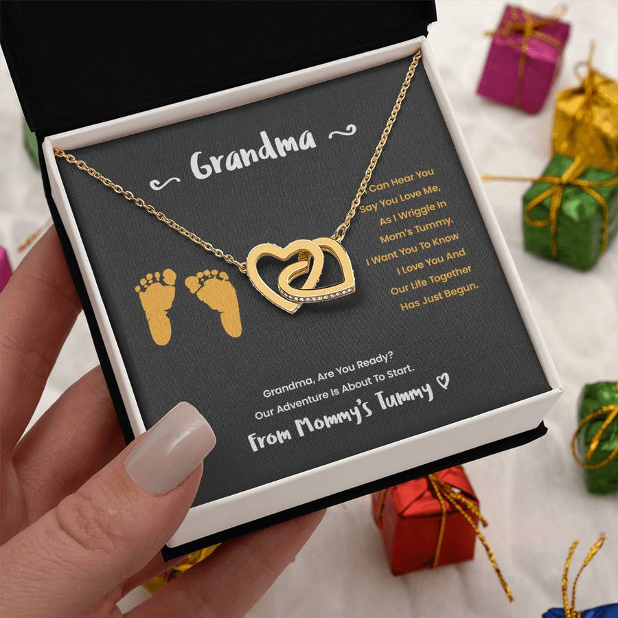 Waiting to Be Loved by You Grandma 18K Rose Gold Interlocking Hearts Necklace Jewelry Sentimental Gift from Granddaughter