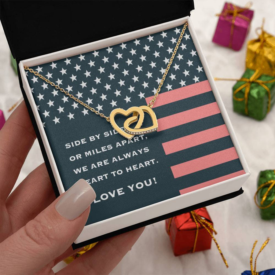 We Are Always Heart To Heart 18K Rose Gold Interlocking Hearts Necklace Jewelry Special Gift for Militarry Wife Birthday