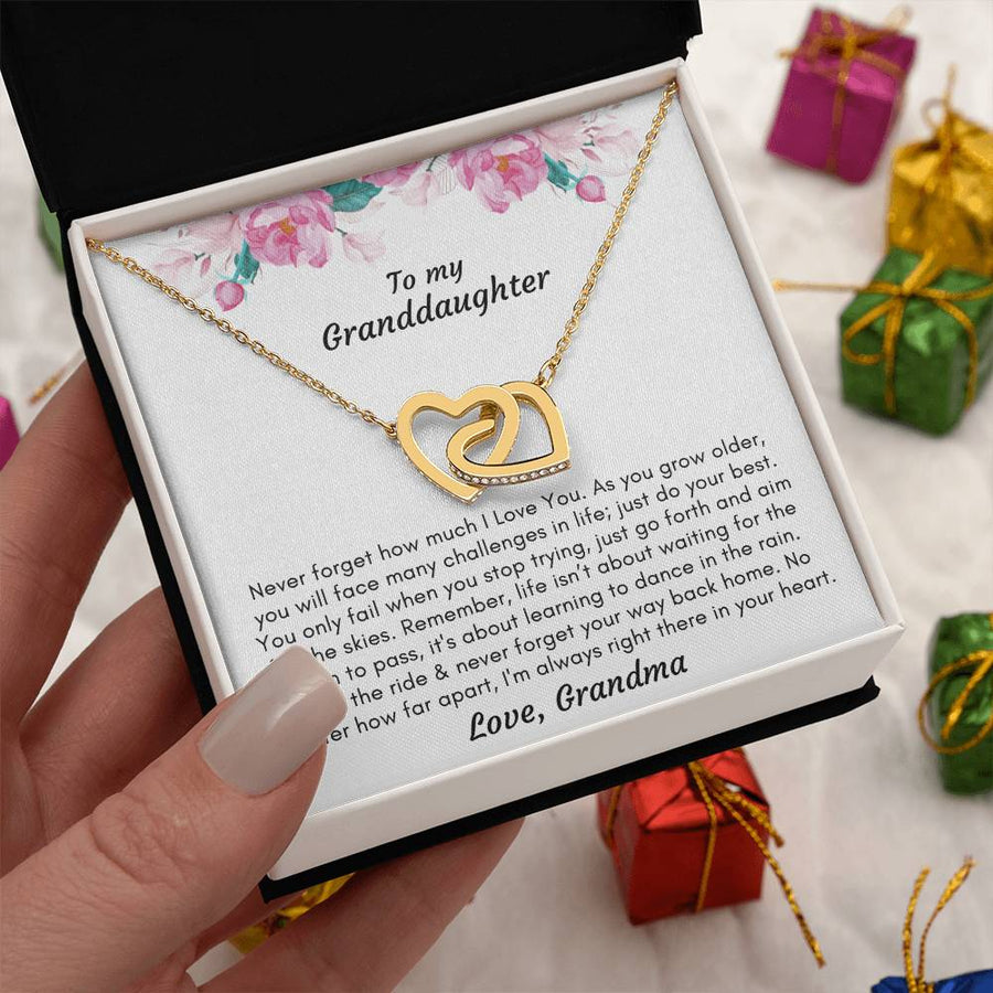 Dancing Through Life’s Storms Granddaughter 18K Rose Gold Interlocking Hearts Necklace Jewelry Inspirational Gift from Grandma