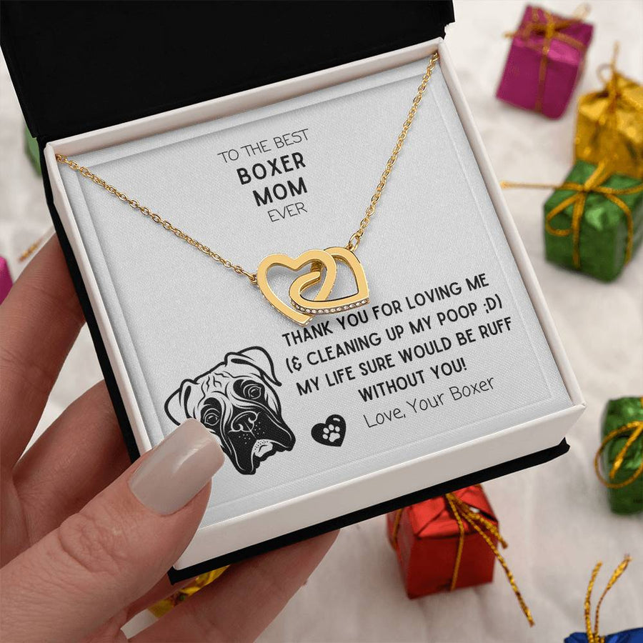 My Life Sure Would Be Ruff Without You 18K Rose Gold Interlocking Hearts Necklace Jewelry Special Boxer Mom Gift