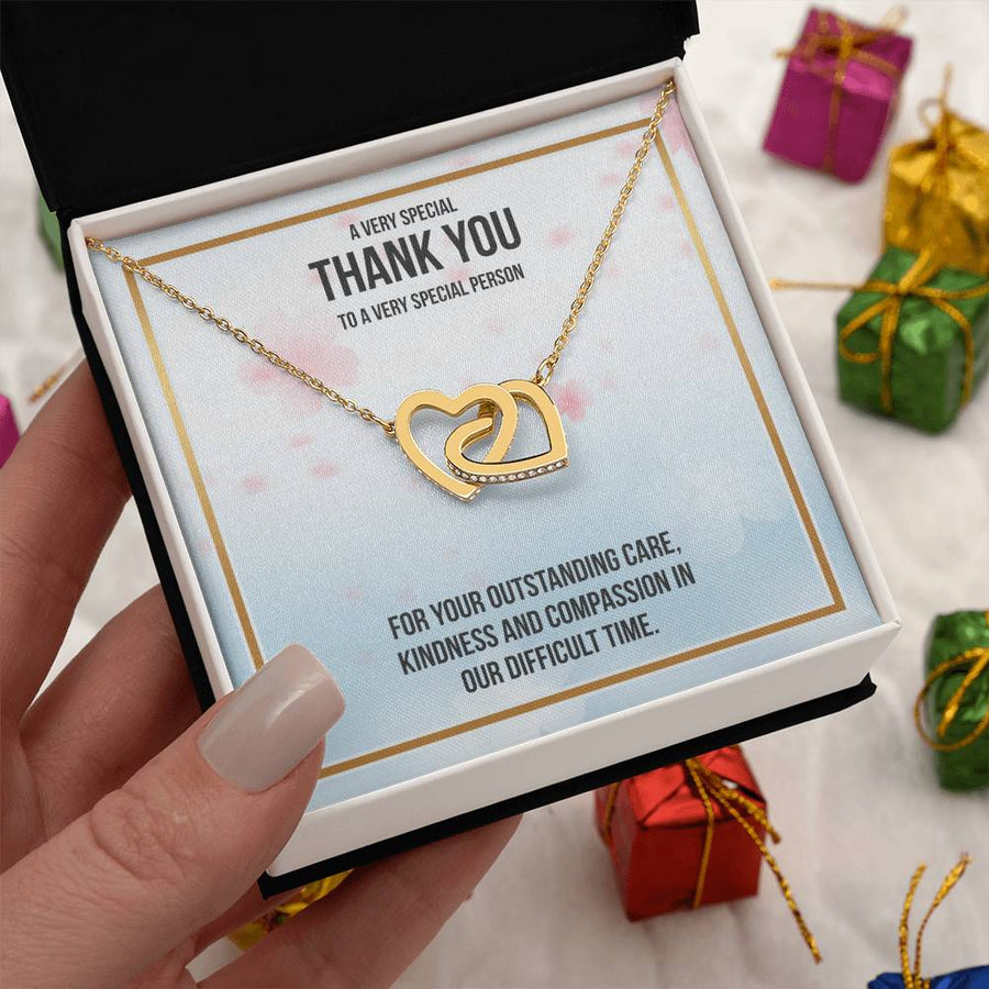Thank You To A Very Special Person 18K Rose Gold Interlocking Hearts Necklace Jewelry – Appreciation Gift for Caregiver from Family