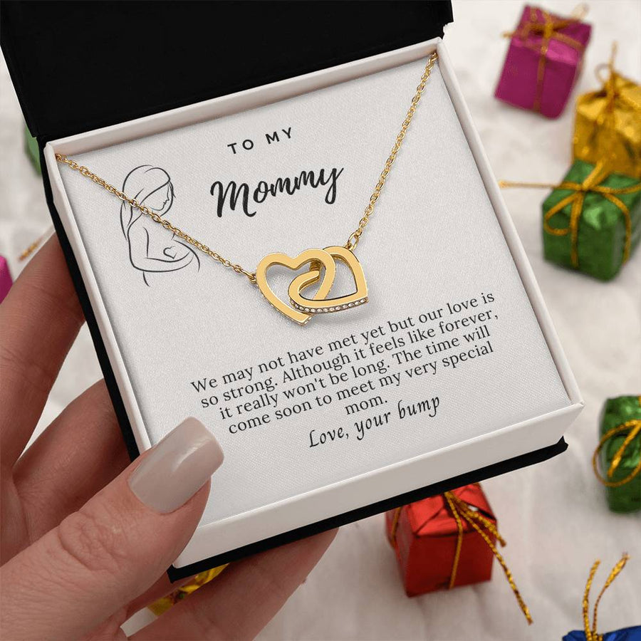 Our Love Is So Strong Already Mommy 18K Rose Gold Interlocking Hearts Necklace Jewelry Special Gift for Expecting Mom