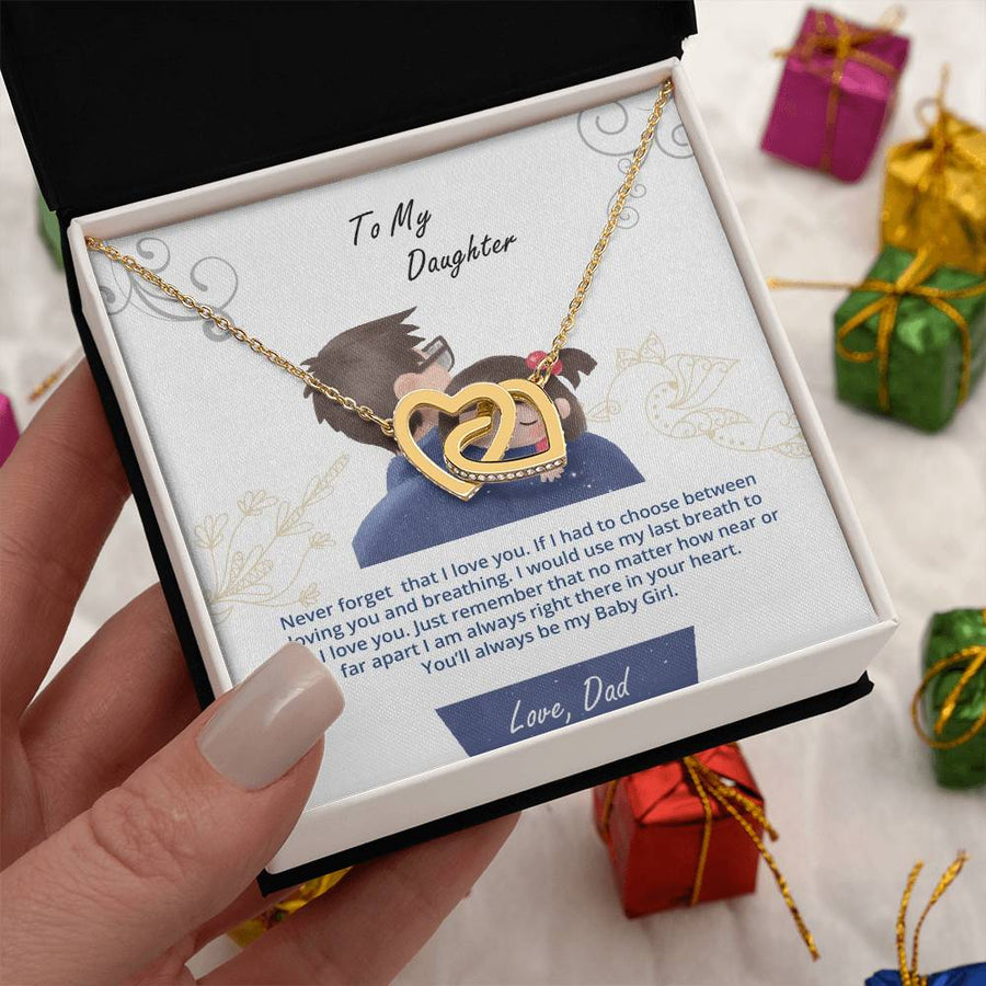 You’ll Always Be My Baby Girl Love Dad 18K Rose Gold Interlocking Hearts Necklace Jewelry Unique Daddy Daughter Gift